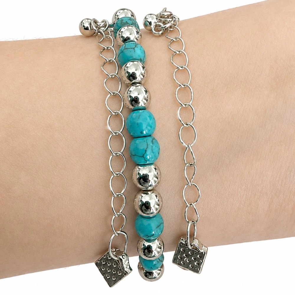 Western Boho Turquoise Cactus 🌵 3 Bracelet Stack Festival Cowgirl Jewelry Set - Picture 2 of 2